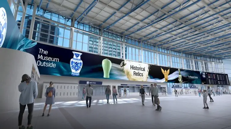 카카오모빌리티가 운영하는 KTX 서울역 초대형 전광판 ‘플랫폼111’의 시뮬레이션 이미지. (제공 카카오)