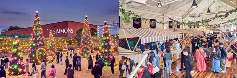 시몬스 테라스 크리스마스 일루미네이션(좌)과 파머스마켓 행사 사진 (사진=시몬스)
