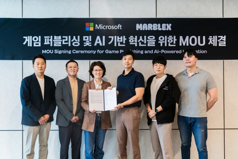 (왼쪽부터) 한국마이크로소프트 마승재 게임고객사업부 영업대표, 한국마이크로소프트 안재훈 게임고객사업부 팀장, 한국마이크로소프트 민주홍 게이밍 사업 부문장, 마브렉스 홍진표 대표, 마브렉스 석영민 개발 본부장, 마브렉스 박해진 사업 본부장. (제공 마브렉스)