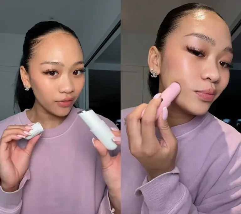 LG 프라엘 수퍼폼 갈바닉 부스터를 체험하고 있는 미국 올림픽 체조 금메달리스트 수니 리. (제공 LG생활건강)