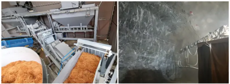 PET 섬유복합체 혼합 과정 및 숏크리트 시공 모습. (사진제공=DL건설)