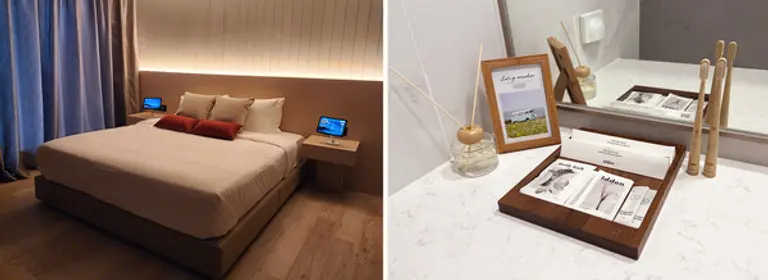 힐스테이트 레이크 송도 4차에 적용된 헤이슬립(왼쪽)과 업사이클링 기반 힐스테이트 브랜드 어메니티 (사진제공=현대건설)