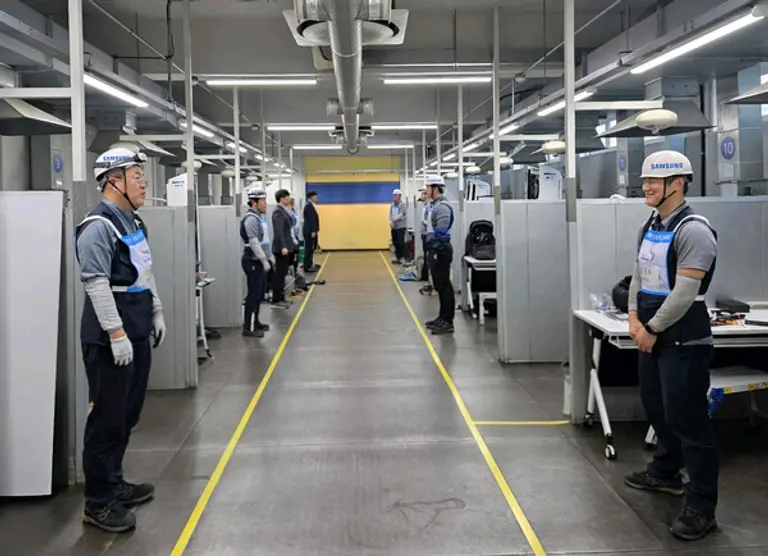 서비스 기술경진대회에 참여한 엔지니어들이 치열한 경합을 벌이는 모습. (제공 산성전자서비스)