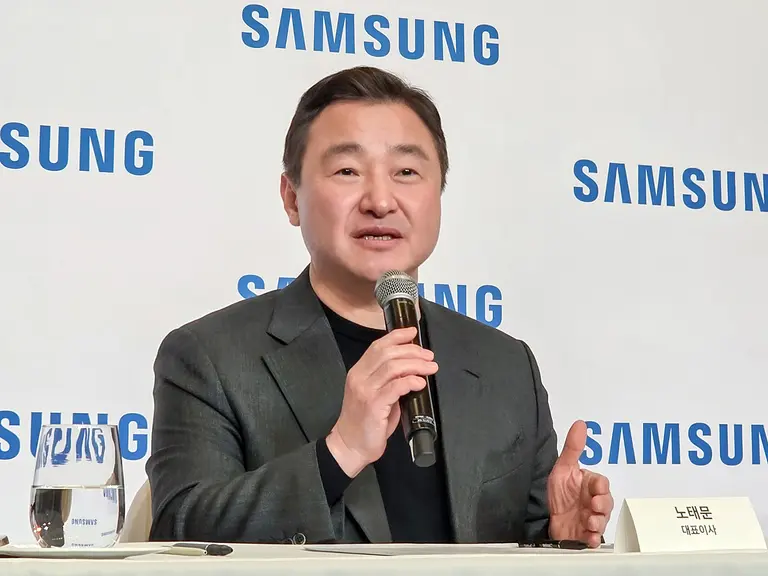 노태문 삼성전자 대표이사 사장(DX부문장)이&nbsp;5일(현지시간) 미국 라스베이거스 CES 2026 현장에서 열린 국내 기자간담회에서 발언을 하고 있다. 삼성전자 제공