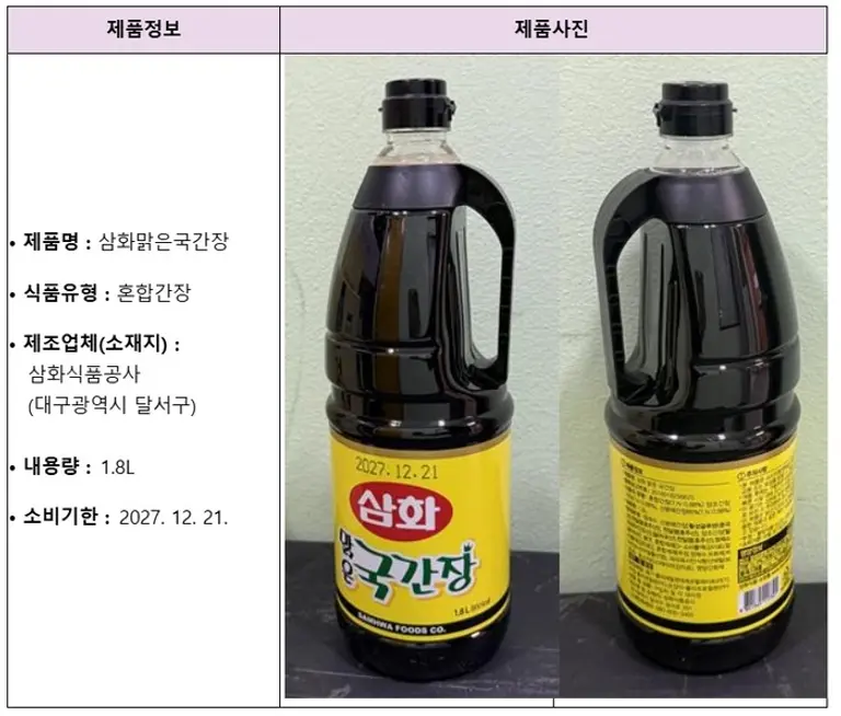 삼화맑은국간장. (사진=식약처)