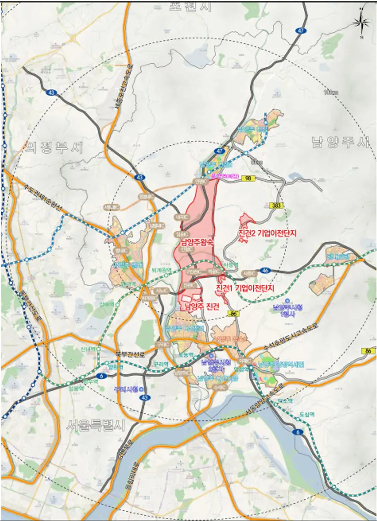 경기 남양주 왕숙 진건1,2지구 위치도. 출처=GH