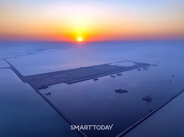 대우건설이 시공하고 있는 이라크 알포 신항만 컨테이너터미널 안벽공사 현장 전경 (사진=대우건설)