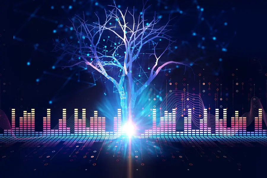 digital tree on technology background represent growth of modern age digital media