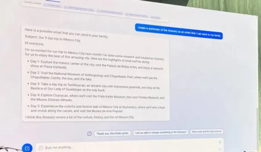 검색엔진 빙에서 챗봇을 사용한 장면. 출처=CNBC
