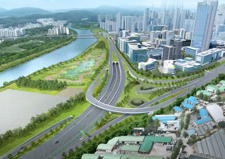 국내 최초 차·보도 입체융합교량 조감도(사진제공. 현대건설)