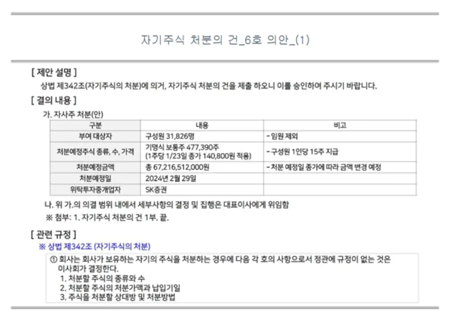 SK하이닉스, 자사주 직원 상여 처분 결의 