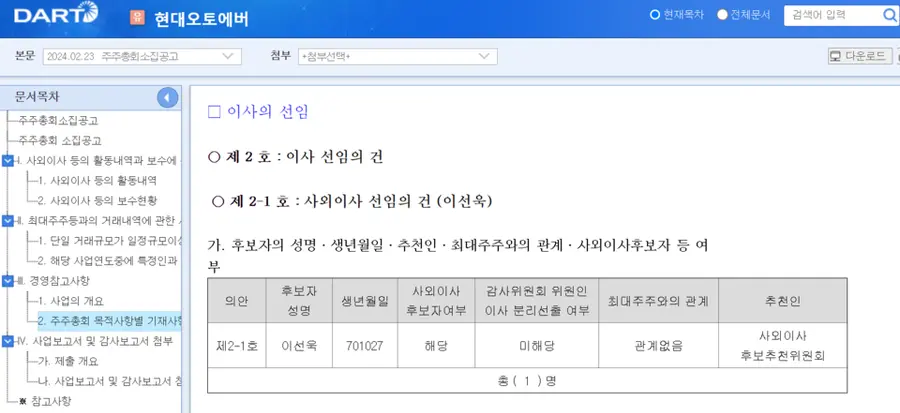 현대오토에버가 사외이사로 후보에 이선욱 변호사를 추천했다.