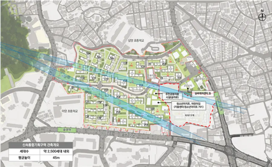미아동 791-2882 일대 재개발 신속통합기획 건축배치 계획안 (출처. 서울시)