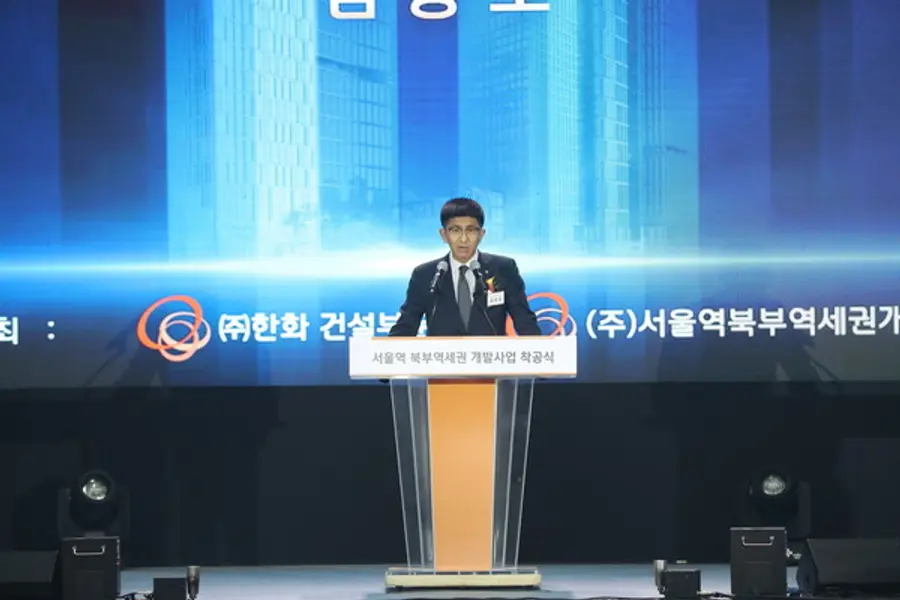 김승모 한화 건설부문 대표이사가 기념사를 하고 있다. (사진제공=한화 건설부문)