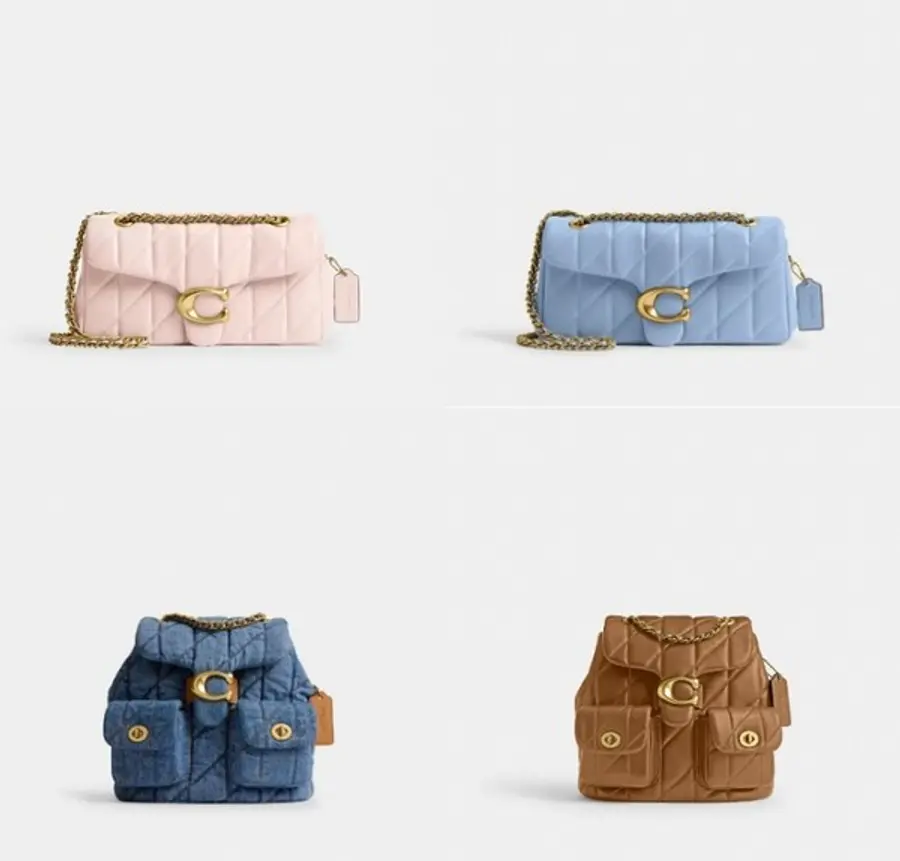 /(위)퀼팅 태비백( 블러시 · 파스텔 블루 컬러), (아래)퀼팅 태비 백팩 (인디고 · 허니 브라운 컬러) (사진=코치)