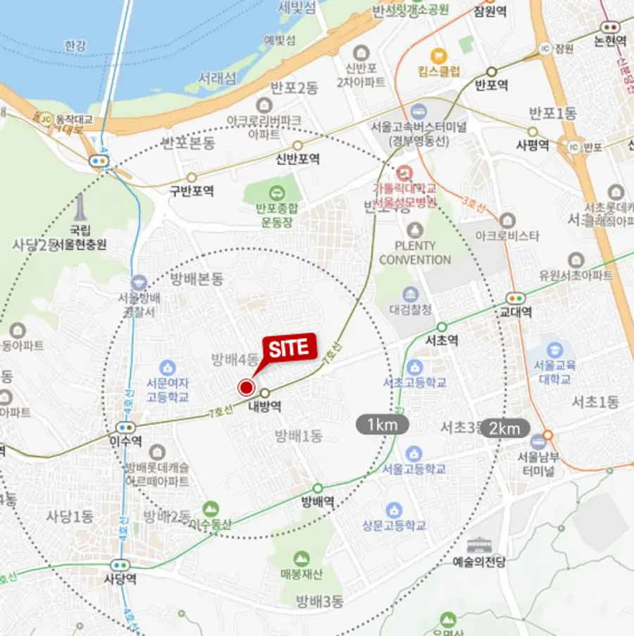 내방역 역세권활성화 재개발정비사업 위치도 (사진제공=한국토지신탁)
