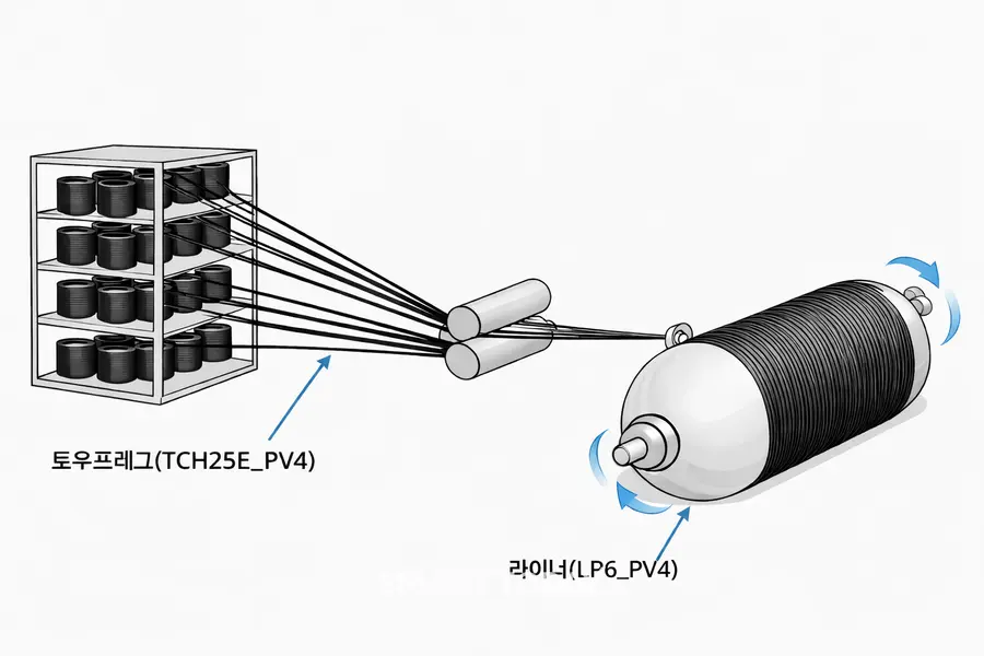 드라이와인딩 기법을 도입한 수소 연료탱크 제작 공정 개요 (제공=코오롱)