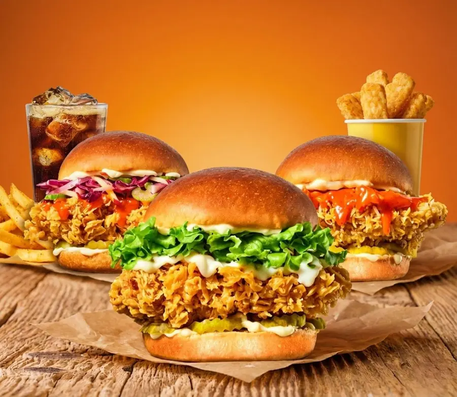 bhc, ‘코울슬로·클래식·콰삭 치킨 버거’ 3종 이미지. (사진=다이닝브랜즈그룹)