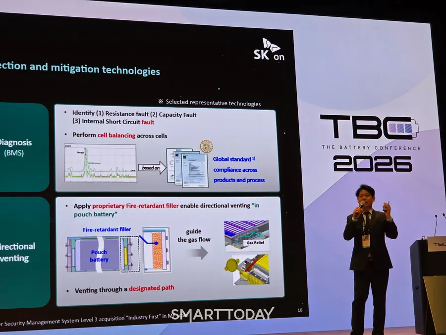 박기수 SK온 미래기술원장이 11일 서울 강남구 코엑스에서 열린 더 배터리 컨퍼런스에서 강연하고 있다. 사진=박재형 기자