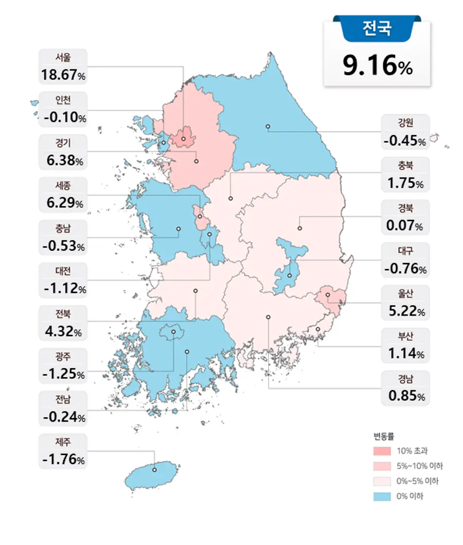 전국 공동주택 공시가격(안) 변동률 현황. 국토부 제공