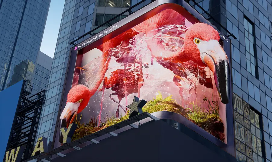 LG전자가 미국&nbsp;뉴욕 타임스스퀘어 전광판에 띄운 '플라밍고'를 주제로 한 9번째 ‘LG와 함께하는 위기 동물 보호 캠페인’ 영상. LG전자 제공