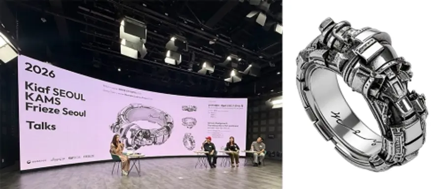 2026 프리즈 서울 연계 토크 프로그램에서 조명된 권오상 작가와 하이테크 주얼리 브랜드 백신(VAXINE)의 협업 프로젝트 '착용 가능한 조각(Wearable Sculpture)' 소개 현장(사진 출처: 백신(VAXINE))