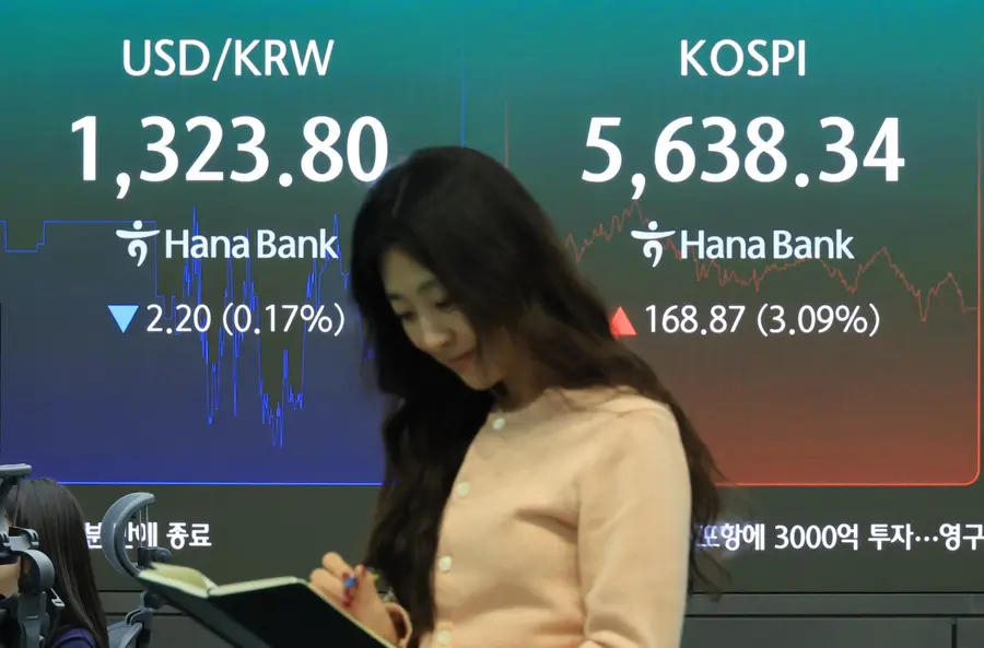코스피 지수가 장 초반 2% 안팎의 강세로 출발한 28일 서울 중구 하나은행 본점 딜링룸에 코스피와 코스닥, 원/달러 환율이 표시되고 있다. 연합뉴스